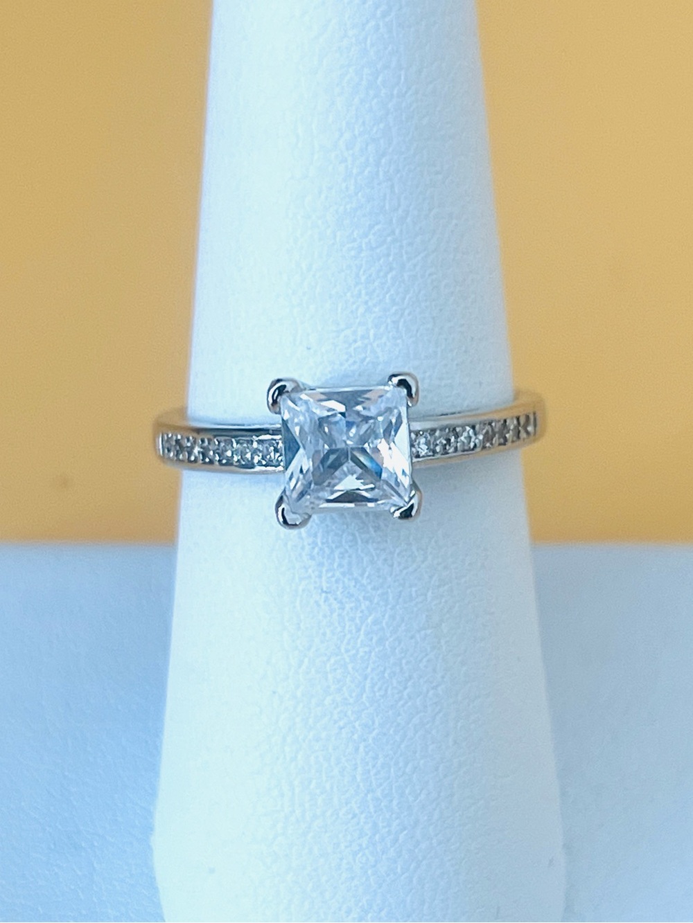 Silver .925 Classic Square-Cut CZ Solitaire Ring size 7